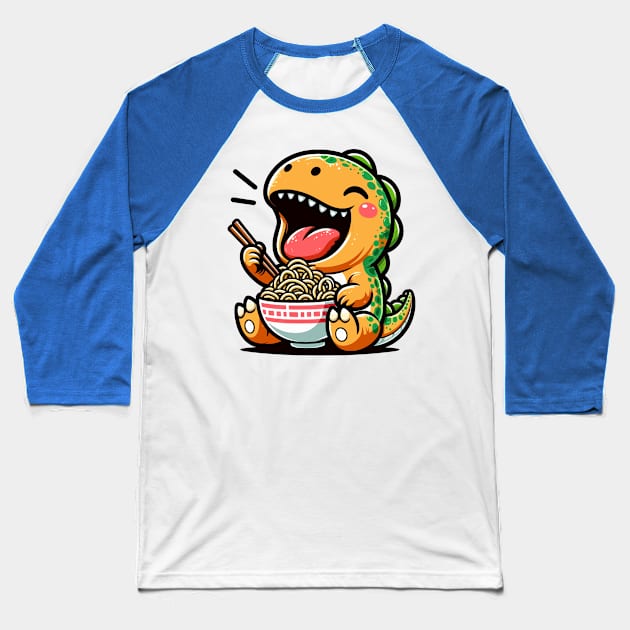 Sweet Dino Eating Ramen Baseball T-Shirt by NayaRara